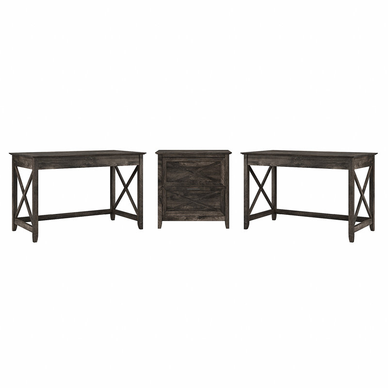 Huckins 3 Piece Writing Desk Office Set, Dark Gray Hickory