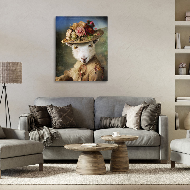 «Lamb with Floral Hat» par Karen Burke, H 30 po x l 24 po x P 1,5 po