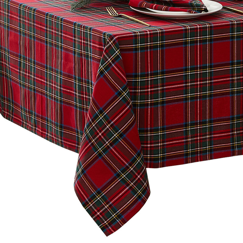 Kayleigha Holiday Plaid Christmas/Winter Cotton Tablecloth, Red, 102" L x 60" D