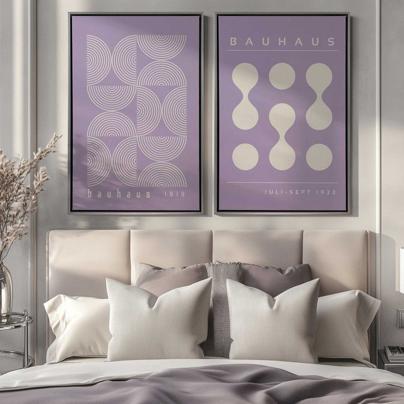 Ensemble 2 pièces Bauhaus Flow and Composition en mauve, H 31 po x l 42 po, Cadre flottant en chrome poli
