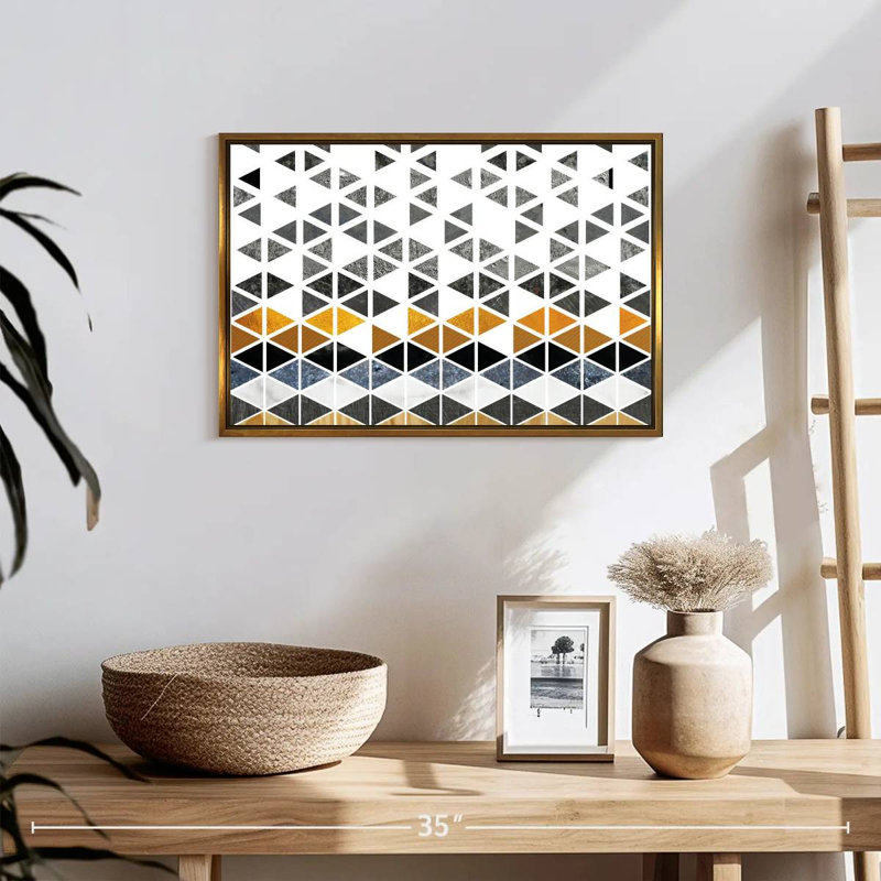 Triangle Geometric Patterns, 19" X 13", Floating Frame Gold