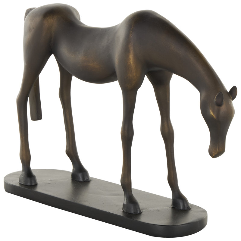 Brouwer Polystone Horse Decorative Bronze Sculpture with Brushed Gold Accents and Black Oval Base