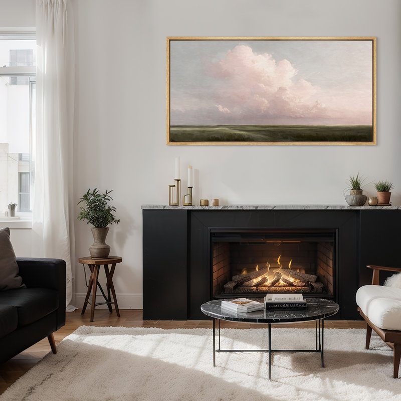 Art mural sur toile rose avec nuage sur fond ouvert - Paysage romantique dans des tons pastel pour chambre à coucher ou entrée