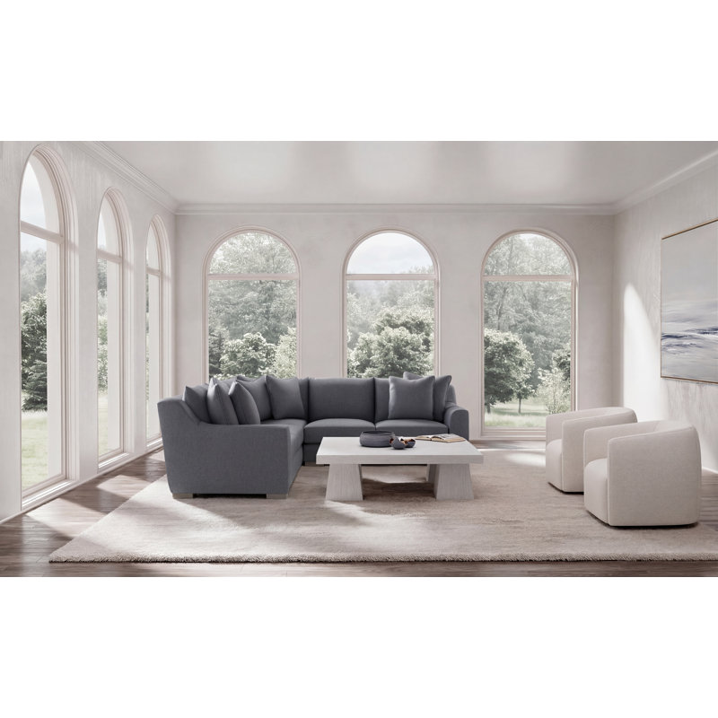 Bernhardt Gabi 3-Piece Fabric Sectional, Teal Polyester, 35" H x  110" W x 110" D, Symmetrical