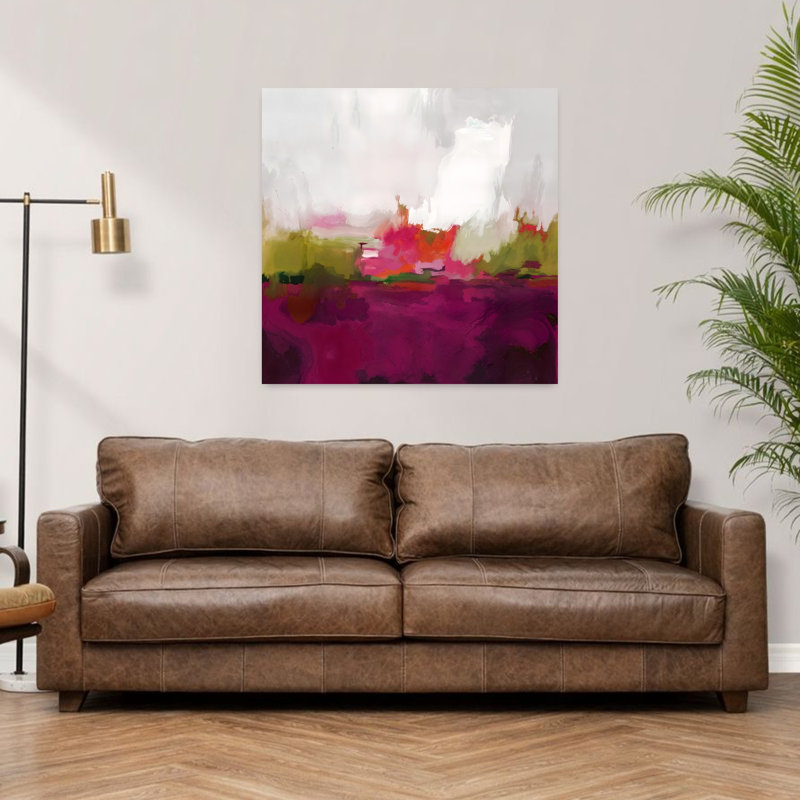 Art contemporain, paysage contemporain abstrait coloré, coucher de soleil, 36" H x 36" W