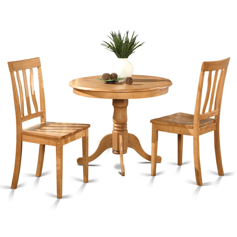 3 Piece Dining Set Contains a Round Kitchen Table with Pedestal and 2 Dining Room Chairs, Oak, Oak, Oak, Oak