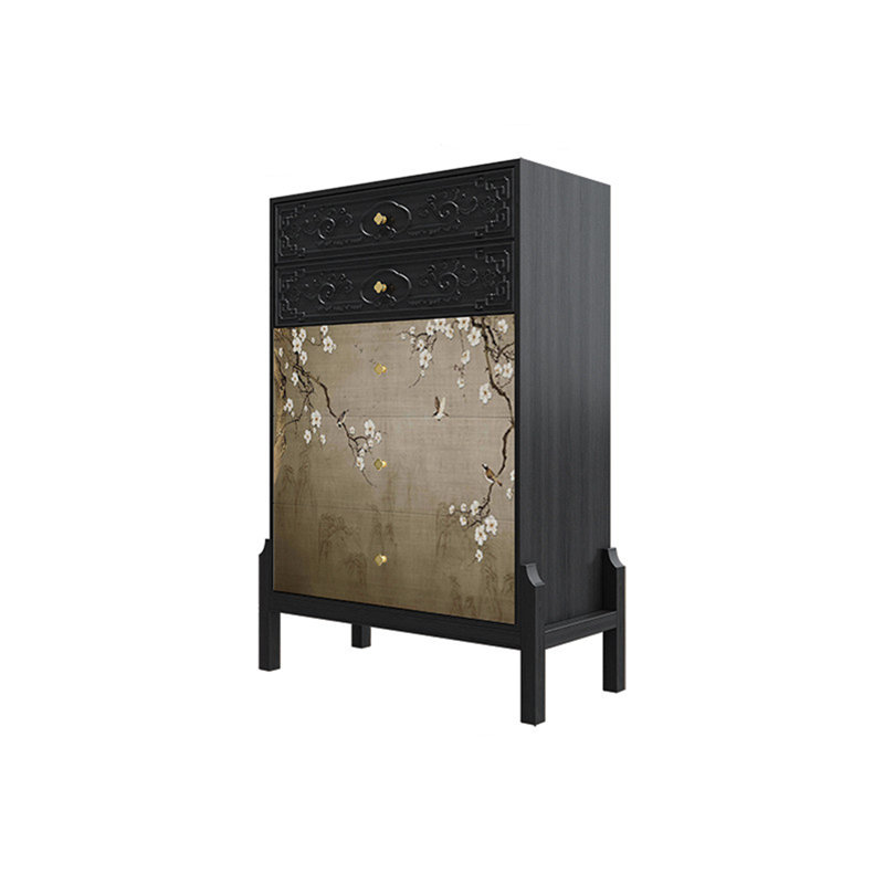 Nouvelle armoire d'entrée en bois massif de style chinois, Black, Black, Noir