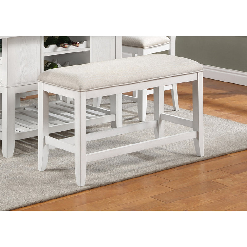 Counter-Height Bench With White Fabric Cover - Stylish Exterior In Linen-Like & Practical, White, White