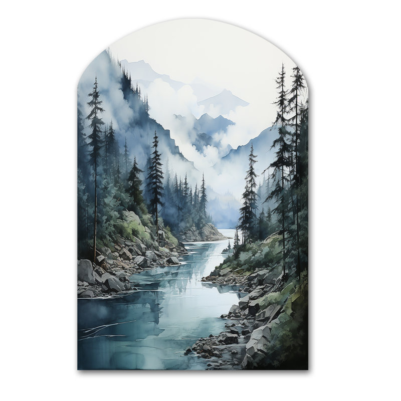 «Grey Blue Minimalisme Forest Reflections II - Unique Shape Minimalisme», reproduction d'art murale, H 43 po x l 33 po