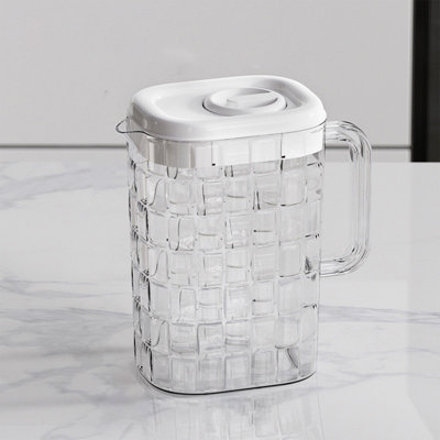 Pichet à boisson en plastique transparent avec couvercle et poignée nervurée pour bar à la maison