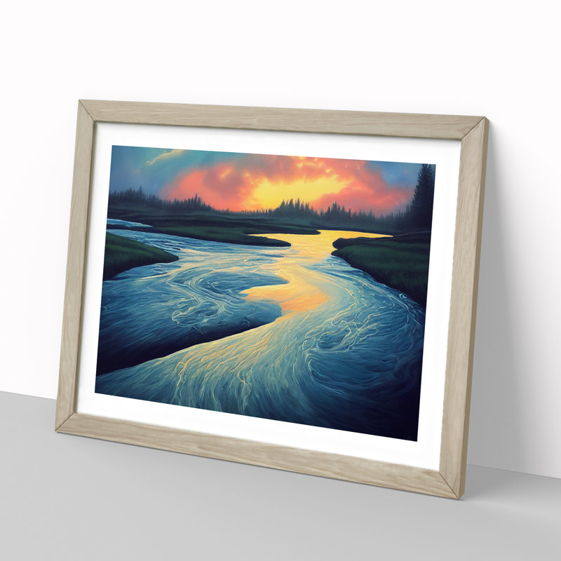Forest River At Sunrise Framed Print, 25cm H x 34cm W x 2cm D, Oak