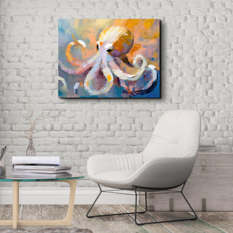 Pieuvre sur toile, H 26 po x l 32 po x P 1,5 po