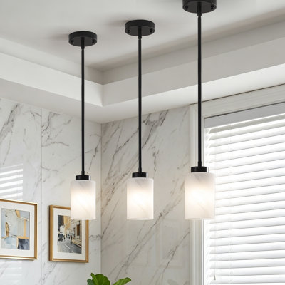 Ensemble de 3 mini-luminaire suspendu pour îlot de cuisine à intensité variable avec abat-jour en verre givré blanc