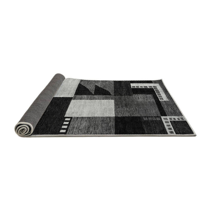 Tapis gris / noir en laine et polyester à tissage machine abstrait, Carré 8 pi