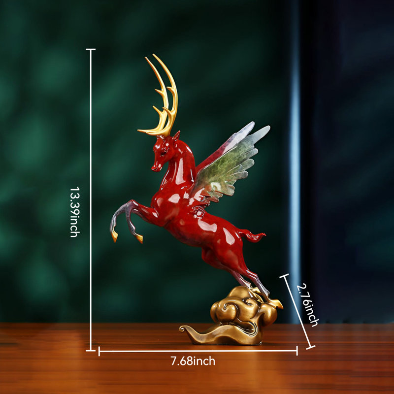 Pièce d'art complexe de cerf en laiton - élégance intemporelle, H 13,39 po x l 7,68 po x P 2,76 po, Rouge