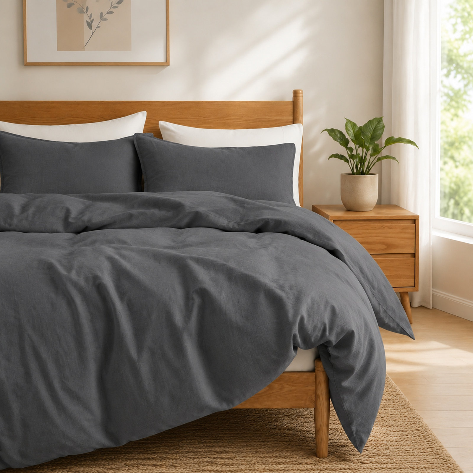 Boseman Linen Duvet Cover Set, King Duvet Cover + 2 King Pillowcases, Charcoal Gray