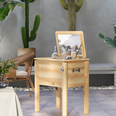 54 pte Glacière en bois pour patio - Boisson extérieure polyvalente avec 3 poignées, ouvre-bouteille, doublure galvanisée pour la fête au bord de la piscine, ouvre-porte pratique et terrasse