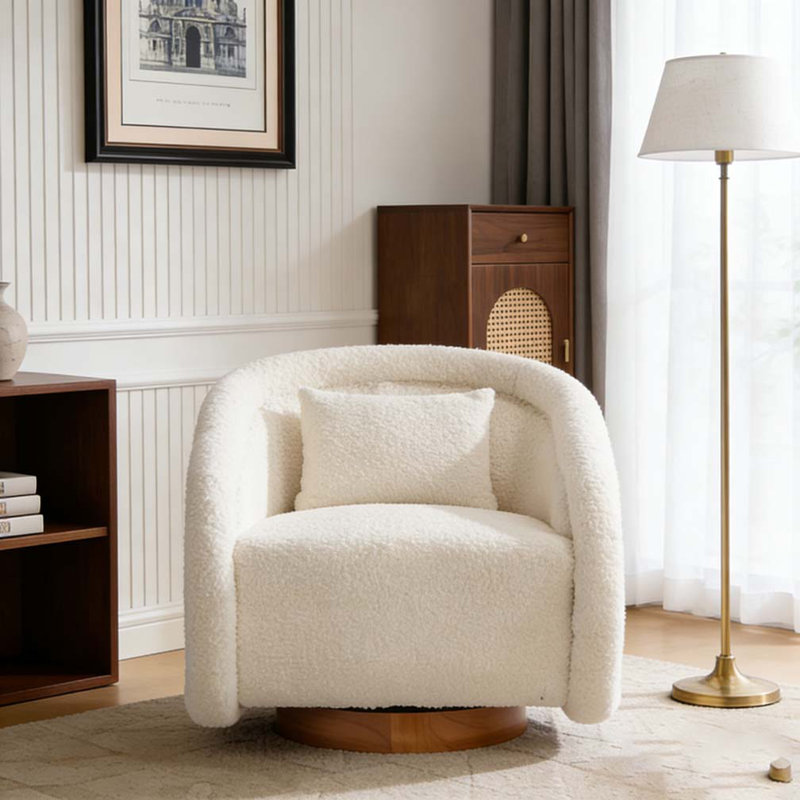 Fauteuil demi-tonneau pivotant à 360 degrés avec revêtement en peluche