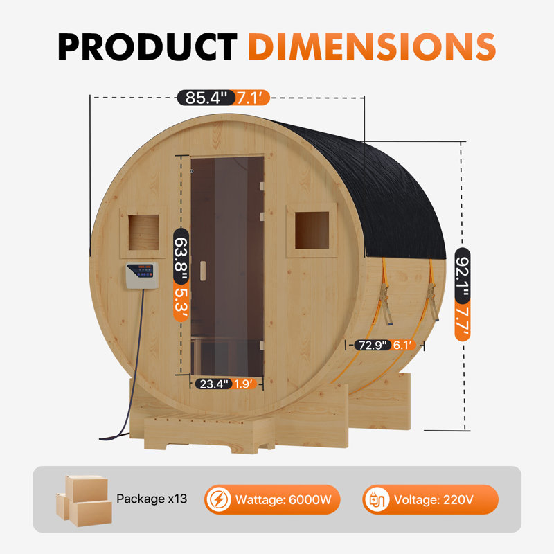 Traditional 4-Person Home Sauna, 6000W Heater With Stones, Canadian Cedar Wood, Max Temp 230°F, 220V