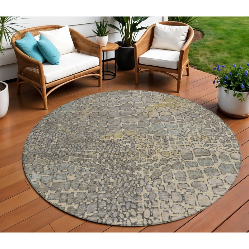 Tapis intérieur rond lavable abstrait ivoire HomeRoots 8 pi