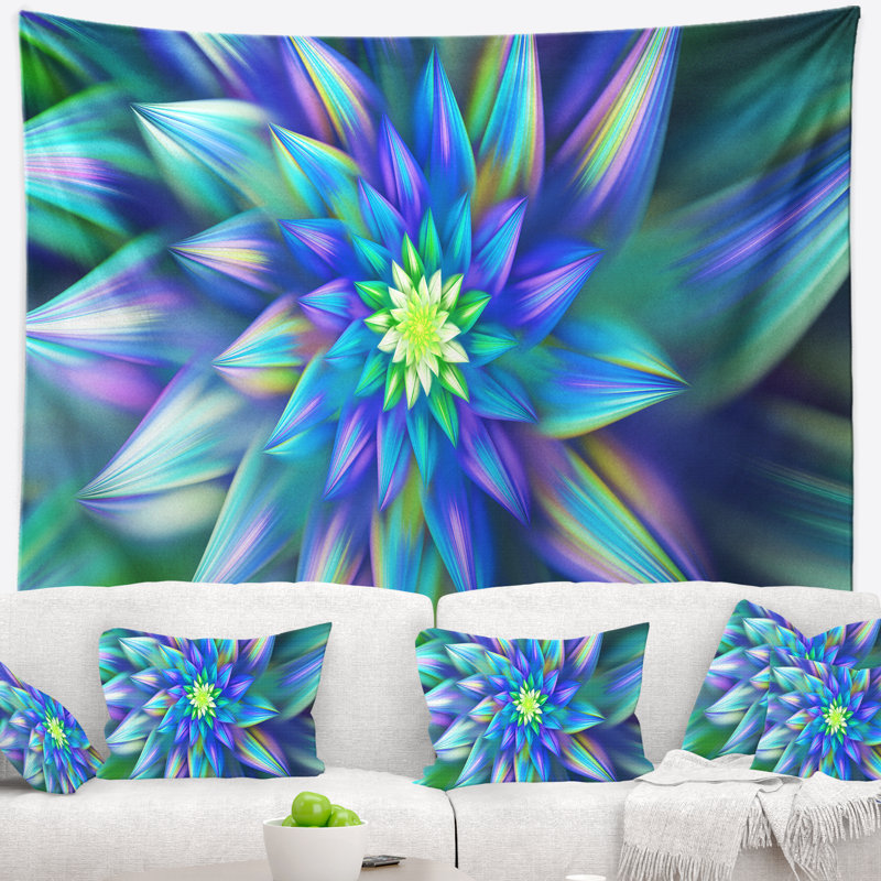 Tapisserie fleur florale à motif floral bleu light, H 32 po x l 39 po