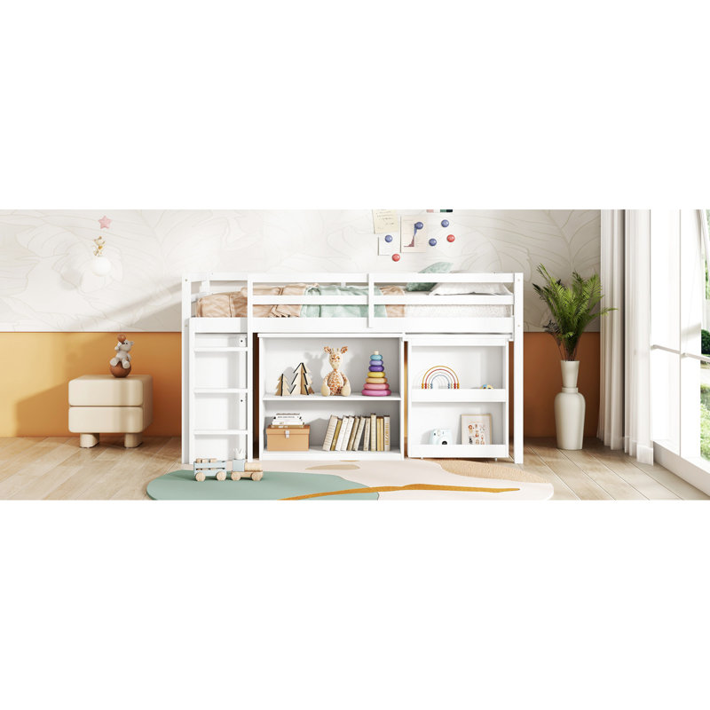 Lit mezzanine simple blanc avec tiroir et tablette de rangement pour la chambre à coucher, Blanc