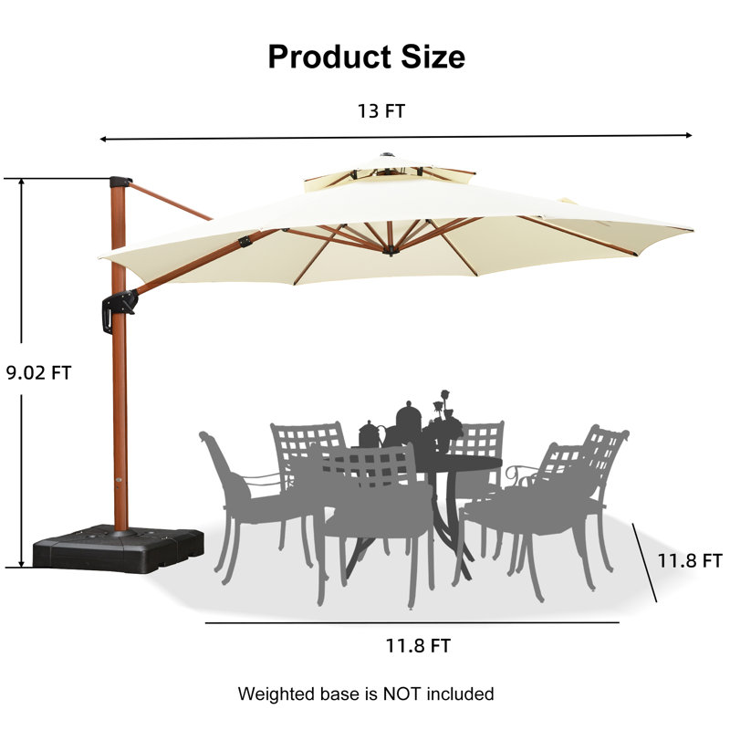 Parasol en porte-à-faux rond en bois 13 pi 13 pi, crème, Crème