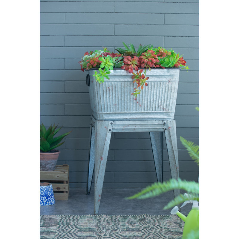Large Galvanized Metal Tub Stand for Planters, Ice Buckets, Outdoor Decor - Rustic Home & Garden Storage Solution with Raised Design