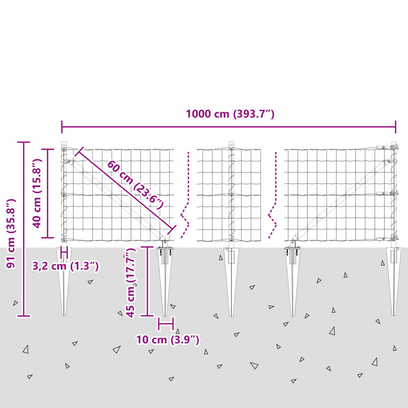 Fence with Post, Green, 40 x 1000 x 0.2 cm