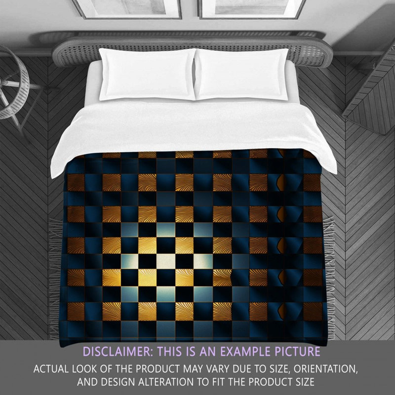 Polyester Comforter, Queen Comforter, Blue/Gold Checkered