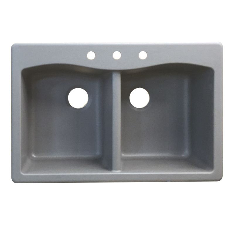 Aversa 33'' L Double Bowl Granite Kitchen Sink, 3 hole, Gray