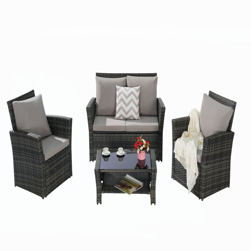 4 Pieces Outdoor Patio Furniture Sets, Light Gray
