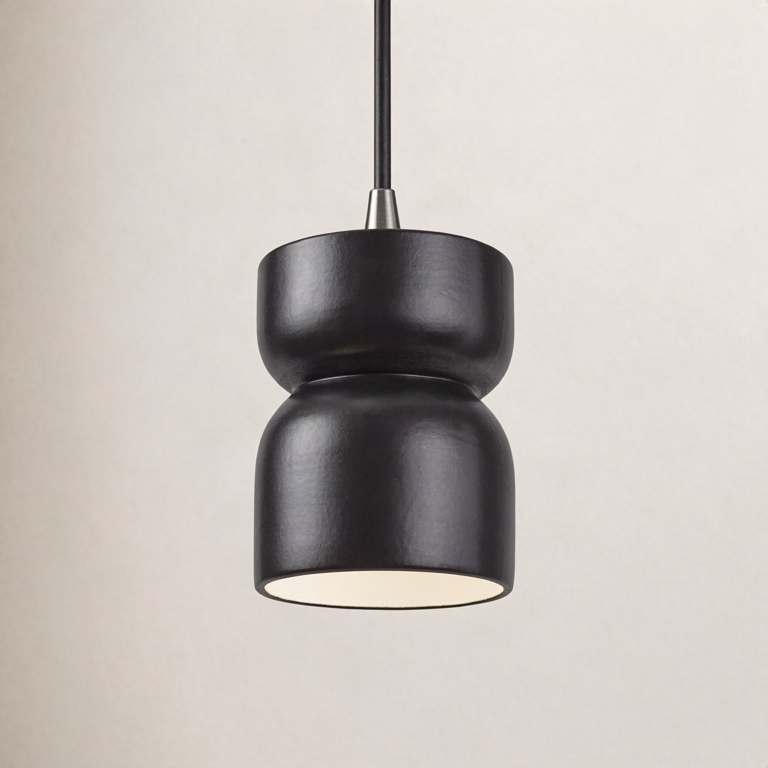 Leni Dimmable Ceramic Single Light Pendant, Carbon Matte Black, Brushed Nickel