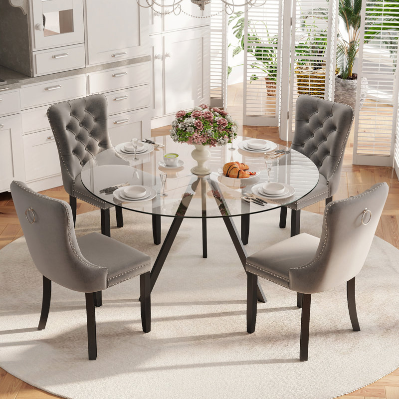 5-Piece Pedestal Dining Set, 30" H x 47" W x 47" D, Gray