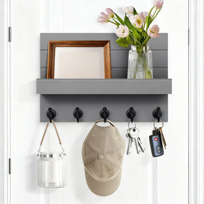 Wall Mounted Key Holder And Mail Organizer With 5 Heavy-Duty Hooks For Entryway, Kitchen, And Home Organization, Easy Installation Rustic Decor