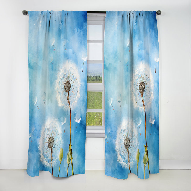 Grajeda - Rideau pissenlit - Rideau floral occultant en velours - 1 panneau, L 52 po x L 63 po