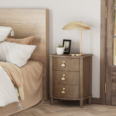 Elegant 3-Drawer Nightstand With Gold Leaf Handles