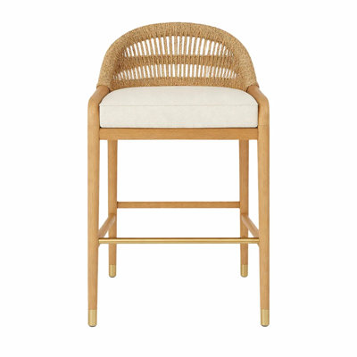 Fara Upholstered Counter Stool with Woven Rope Back in White Oak