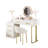 Velvet Upholstered Dressing Vanity, 5 Drawers, Chair Included, Beige Tone, Marble - Look Tabletop, Gold Metal Handles, Left/Right Drawer Setup, Adjustable Storage, Installation, Desk With Chair,-499599321