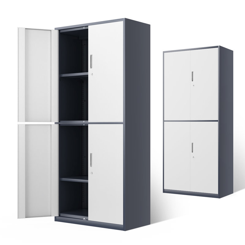 71" Lockable Heavy Duty Metal Storage Tool Cabinet W/ 2 Adjustable Shelves, Gray/White