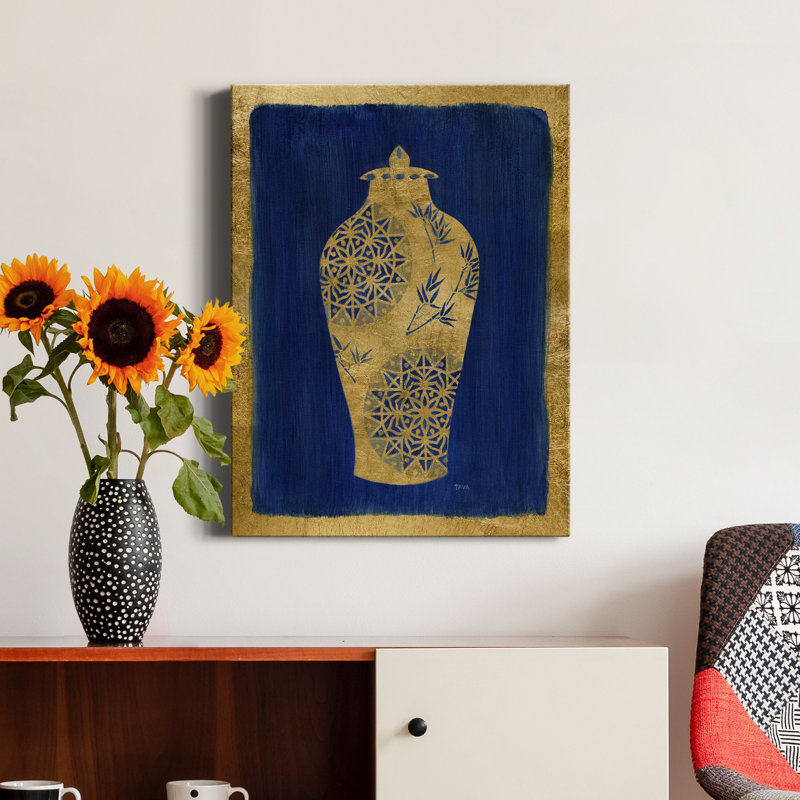 " Sapphire And Gold Urn II " by Tava Studios, 40" H x 30" W x 1" D