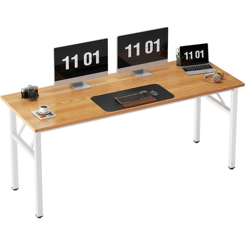 Small Computer Desk Folding Table No Assembly Sturdy Small Writing Desk Folding Desk For Small Spaces, Brown, White