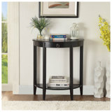 Ansi Transitional Half Moon Console Table with Bottom Shelf in Black