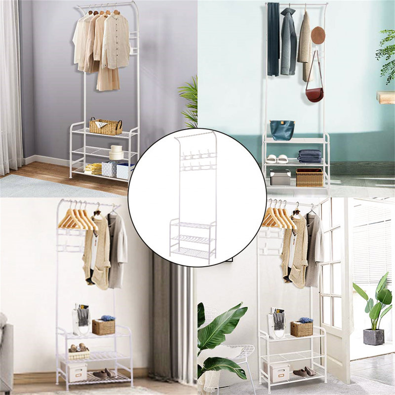 Iron Freestanding 8 - Hook Coat Rack, White