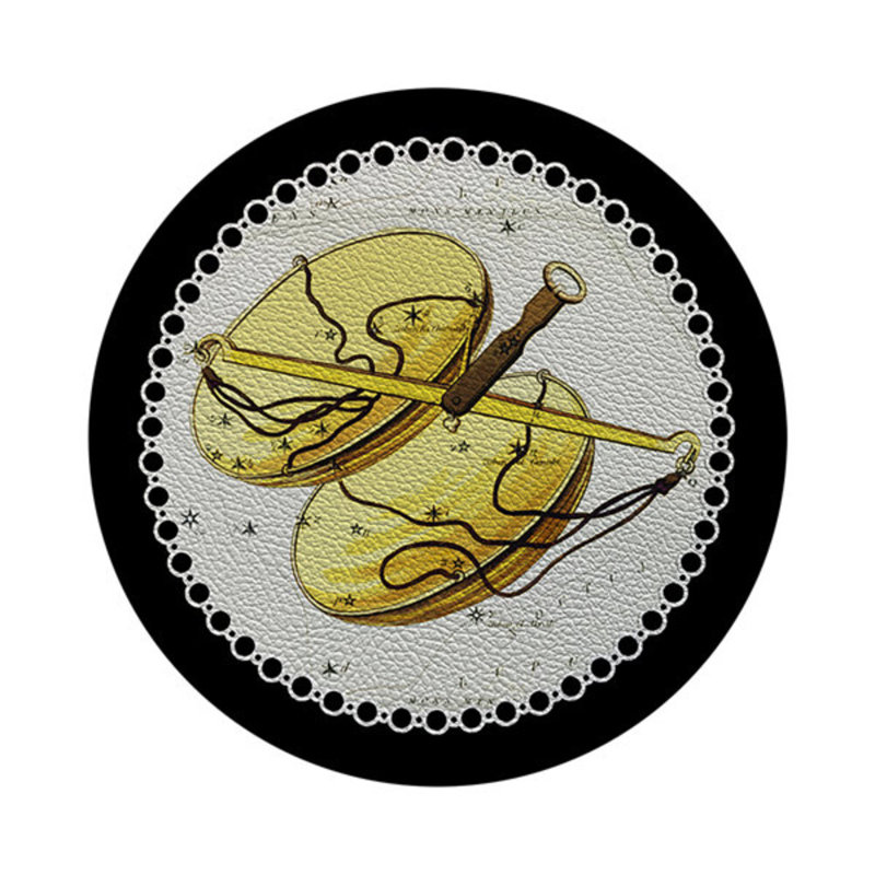 Zodiac Libra White Vegan Leather Round Coasters, Black