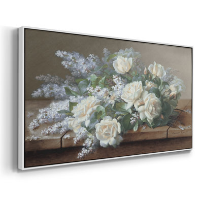 Nature morte à la rose blanche - Toile tendue avec châssis encadré - Prêt à être accroché