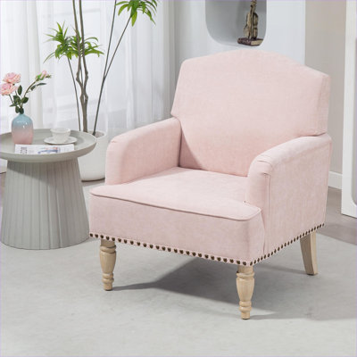 Pour le salon et la chambre à coucher, siège simple en tissu moderne de style club rose chaud avec pieds en bois rétro