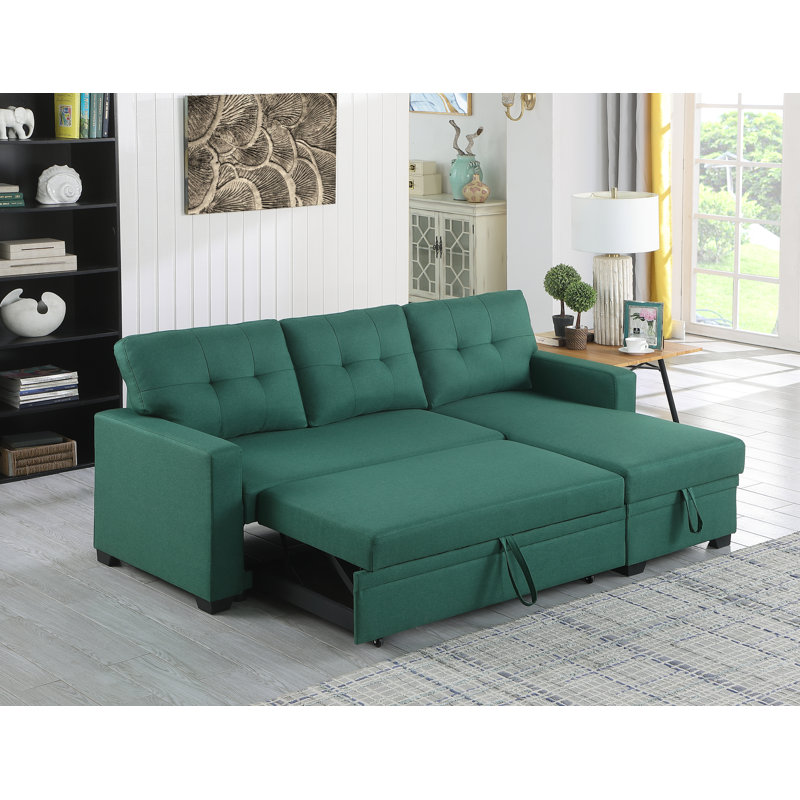 Minkley 83" Wide Reversible Sleeper Sofa & Chaise, Green  Linen Blend