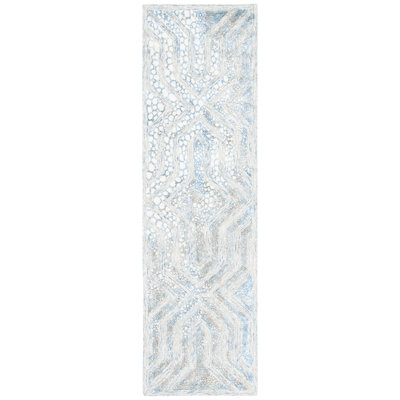 Restoration Vintage Hand Tufted Wool/Viscose Pile Geometric Rug in Blue/White