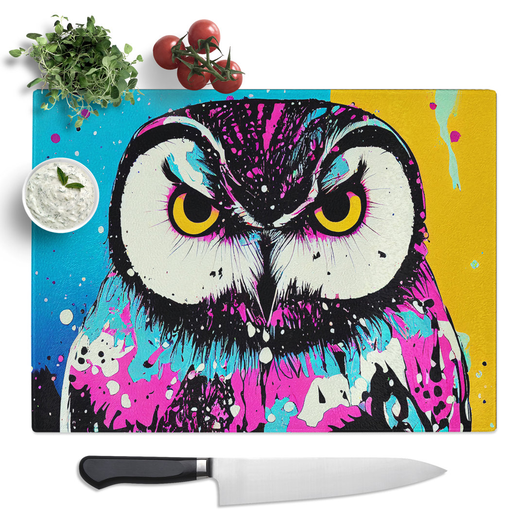 Owl Splash Vol.3 Abstract  Glass Chopping Board
